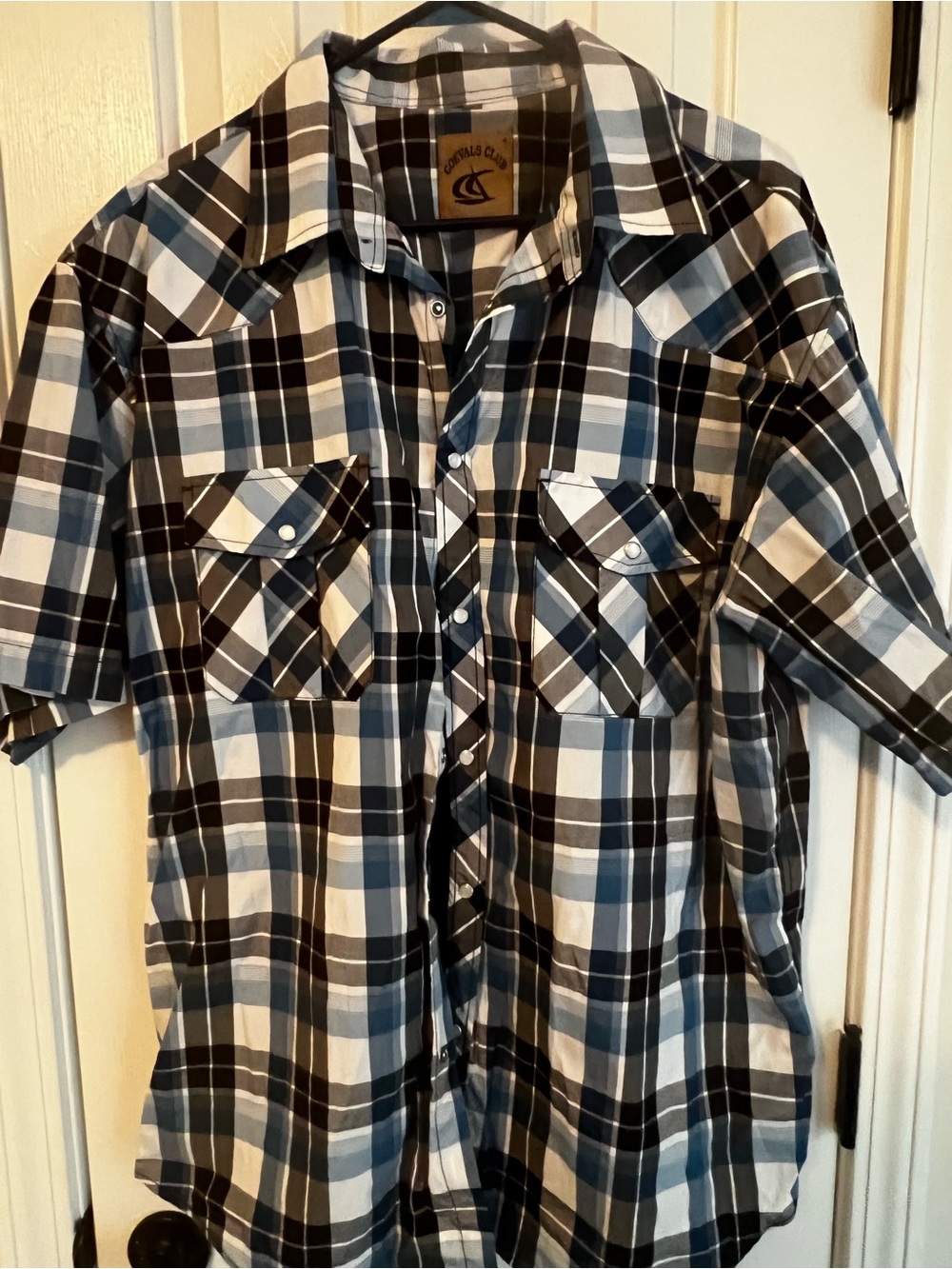 Coastal Blue Men's Plaid Button-Down Shirt - Blue/Black/White